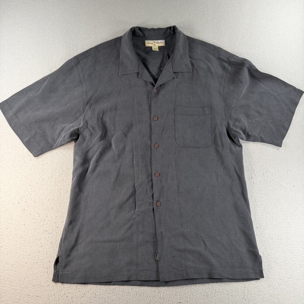 Tommy Bahama Men's L Gray 100% Silk Short Sleeve Button Up Shirt